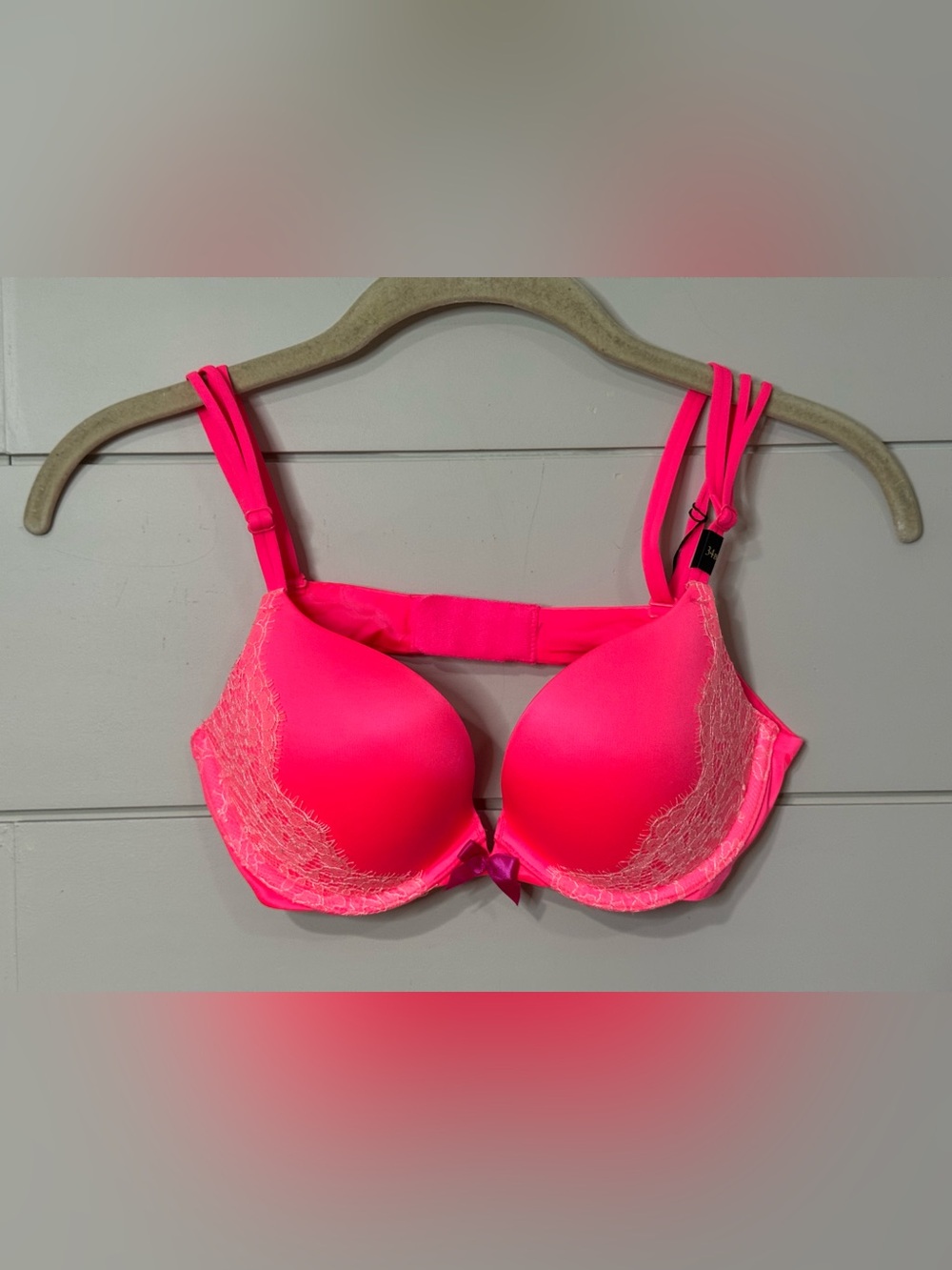 NEW Victoria's Secret Very Sexy Push Up Pink Lace & Satin w/ Double Straps 34B